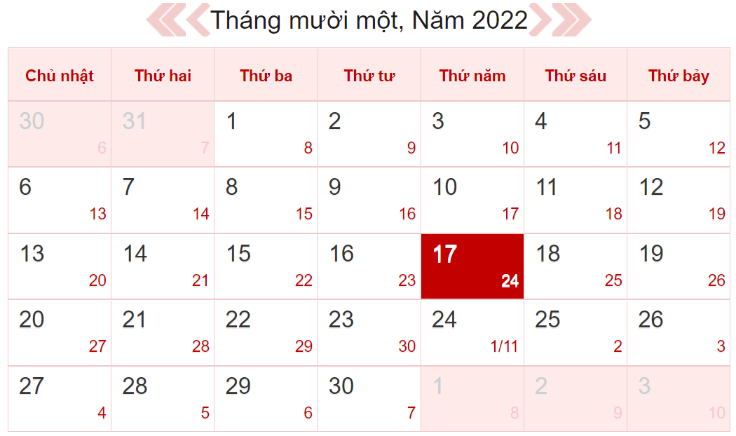 24 tháng 10 âm là ngày bao nhiêu dương